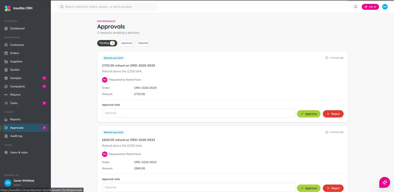 Approvals gate refunds and risky actions
