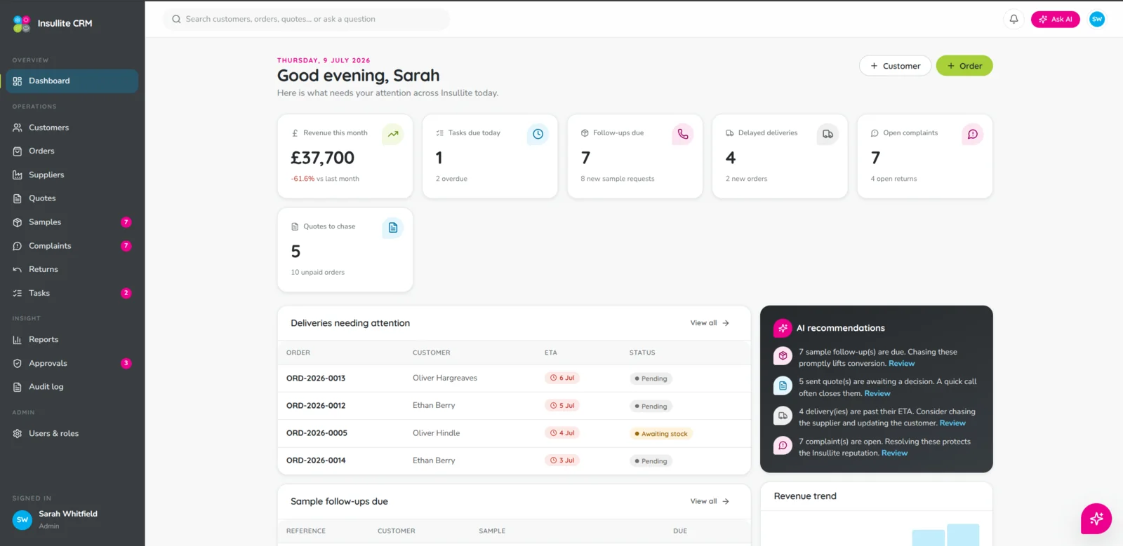 Insullite CRM, designed and built by Varsuite